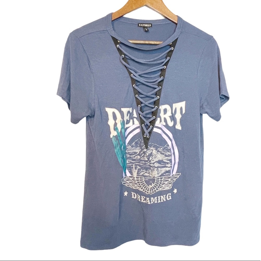 Express Blue Lace-Up Graphic Tee